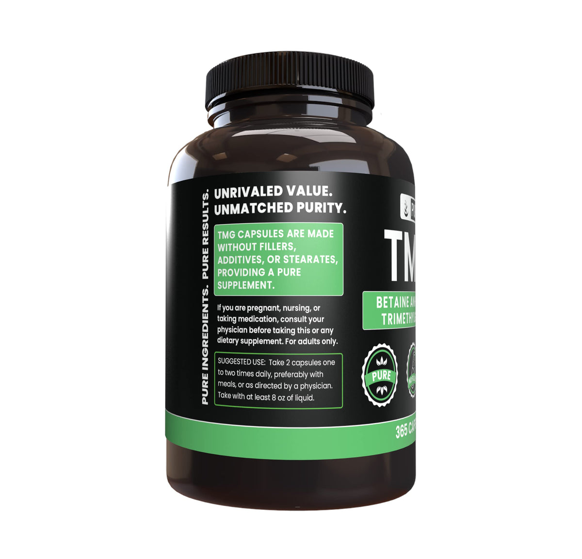Capsules TMG PURE ORIGINAL INGREDIENTS sur une table