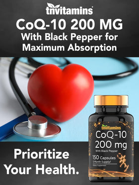 Capsules tnvitamins CoQ-10 200mg sur fond blanc
