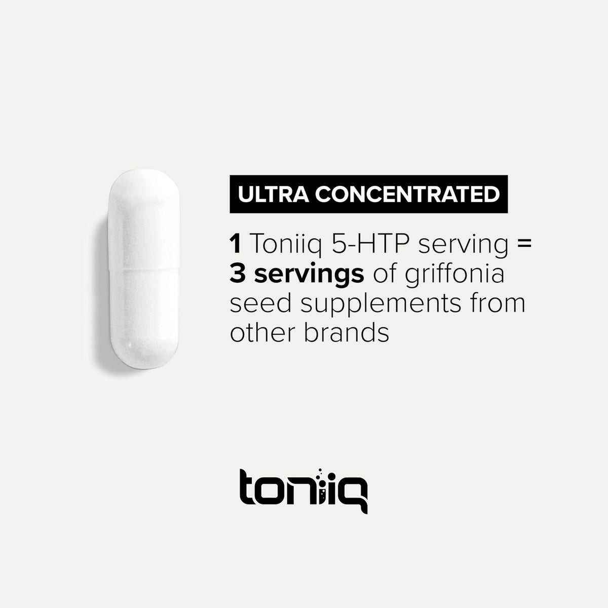 Capsules Toniiq 5-HTP sur une table avec un fond neutre