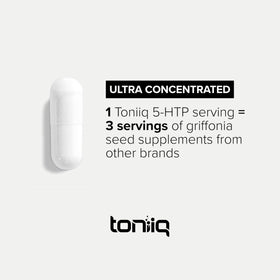 Capsules Toniiq 5-HTP sur une table avec un fond neutre