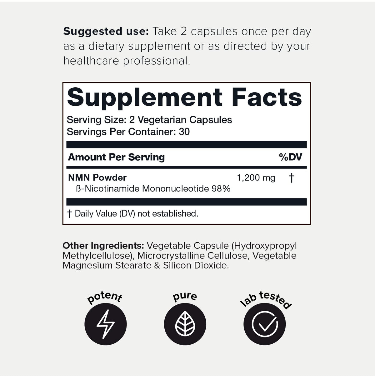Capsules Toniiq NMN 1200mg sur une surface blanche