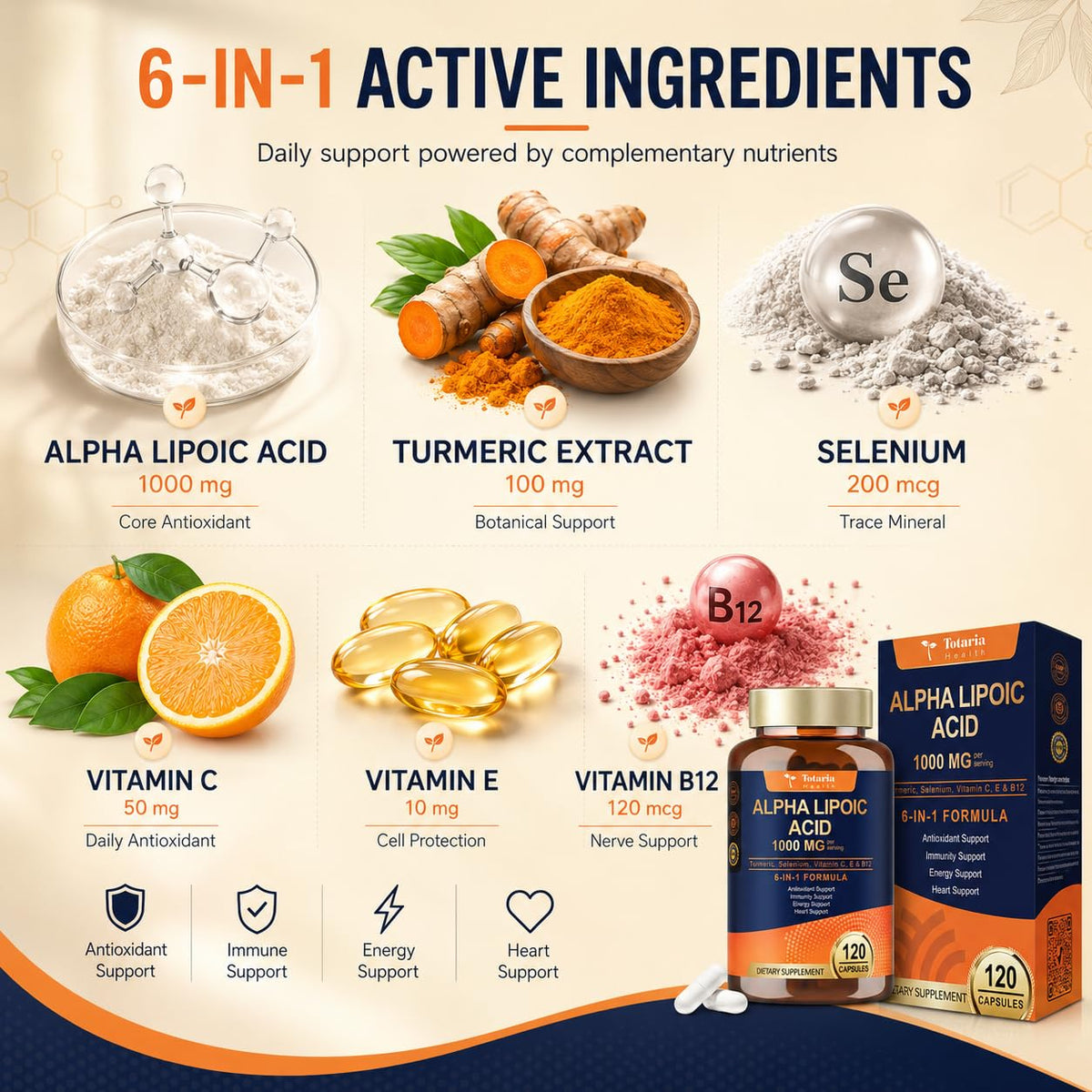 Capsules Totaria Acide Alpha Lipoïque 1000mg avec dosage affiché