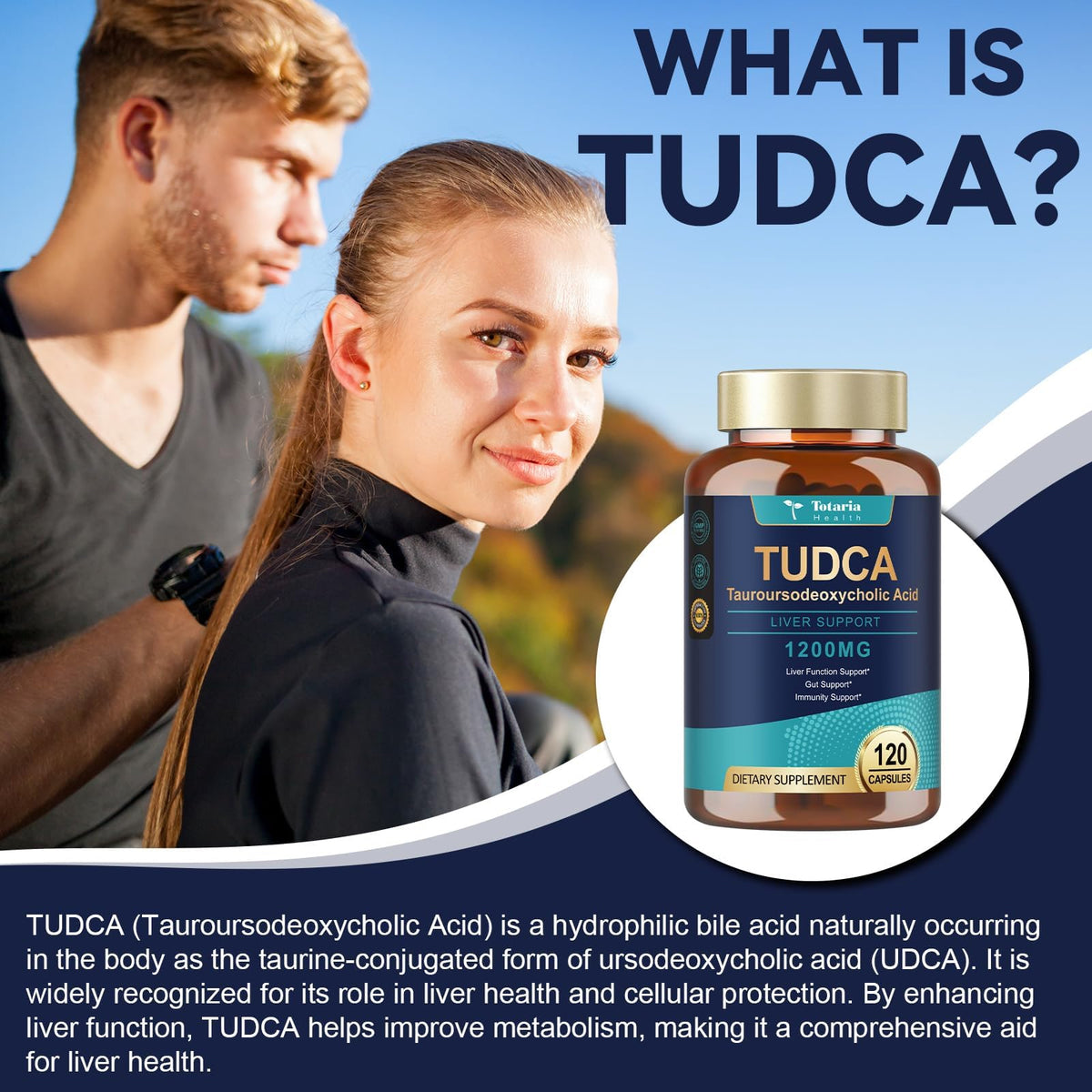 Capsules Totaria TUDCA 1200mg sur un fond blanc