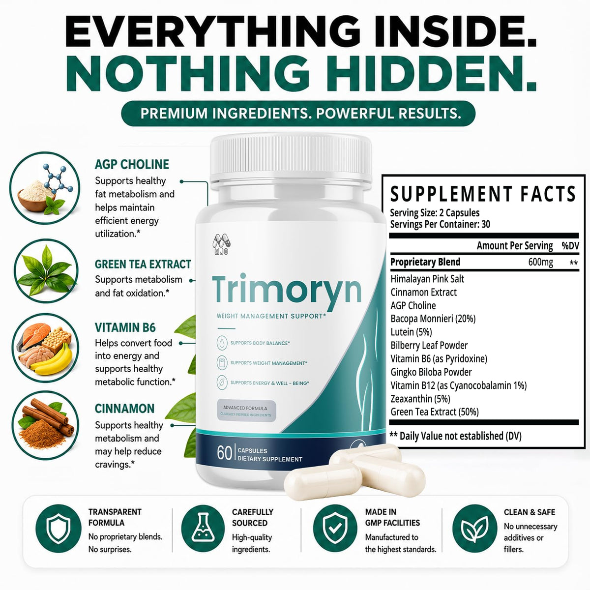 Capsules Trimoryn MJO sur une surface en bois