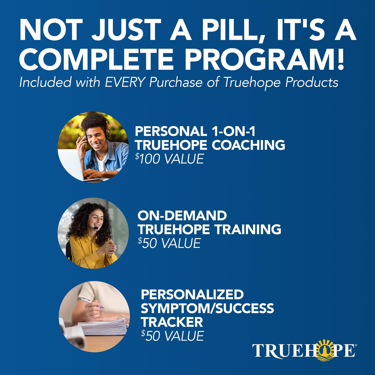 Capsules Truehope EMPowerplus sur une surface blanche