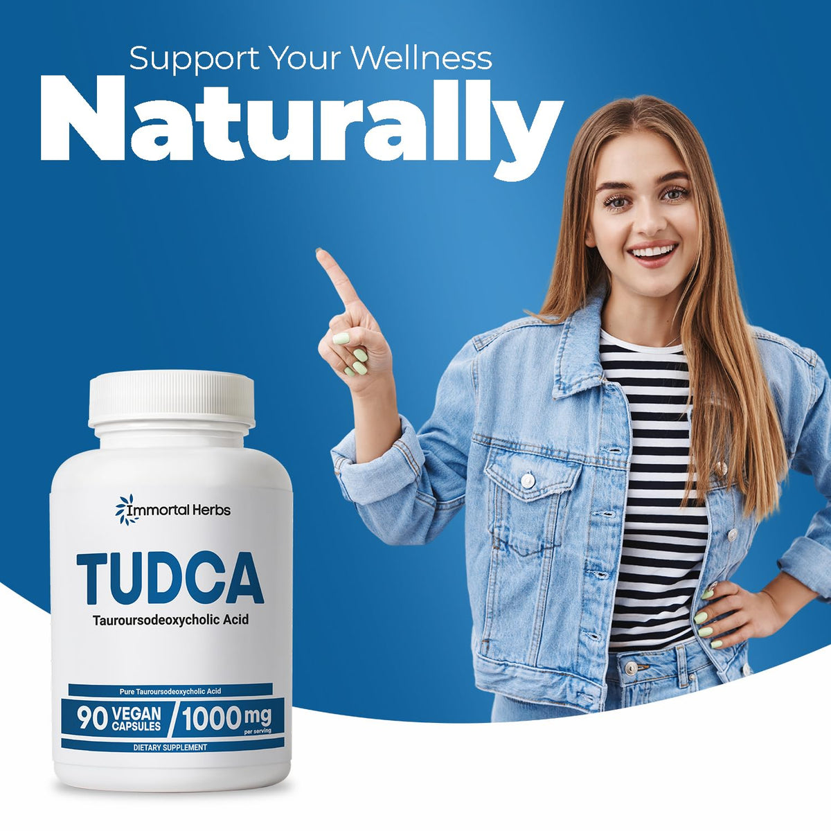 Capsules TUDCA 1000mg sur une surface blanche