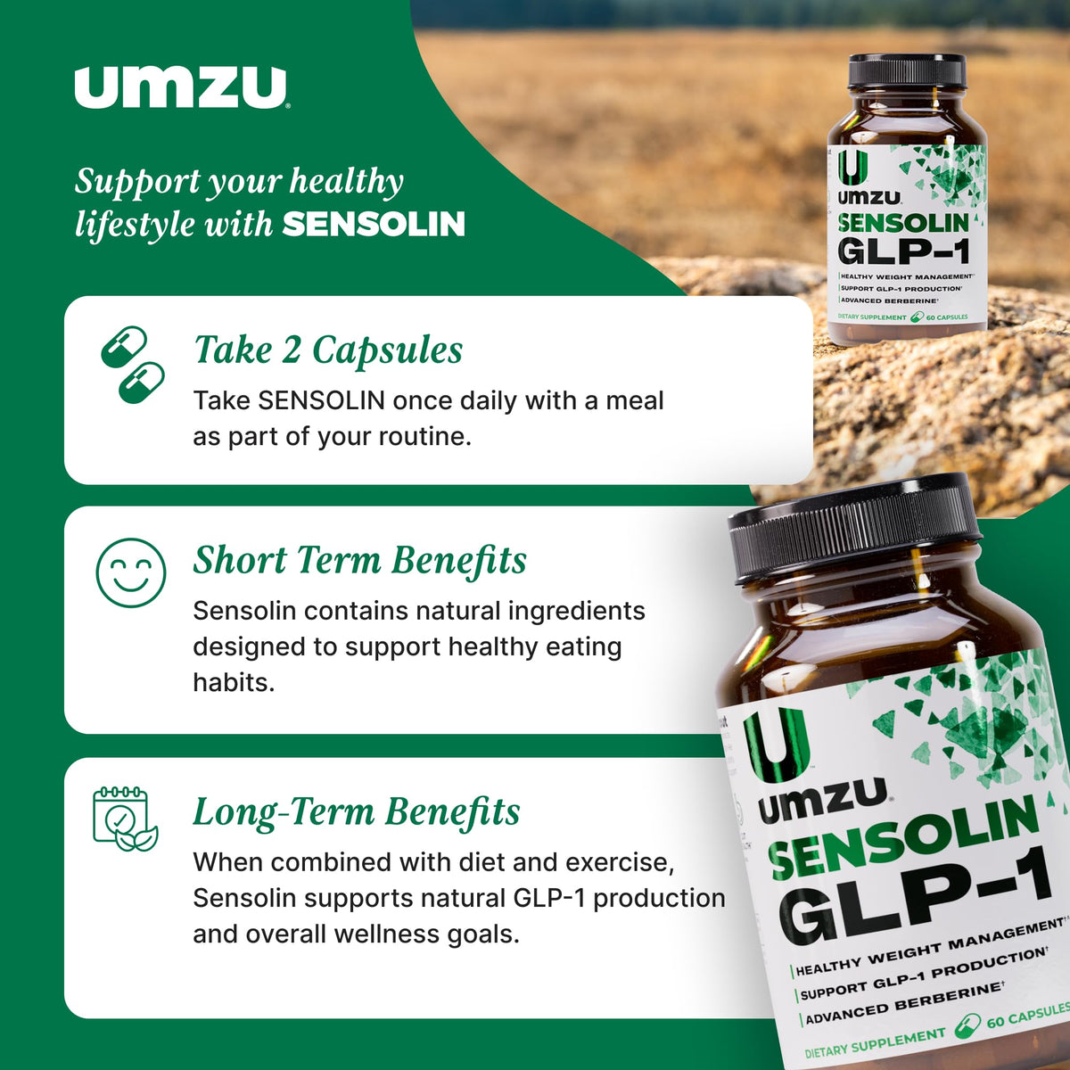 Capsules UMZU Sensolin dans un verre d'eau