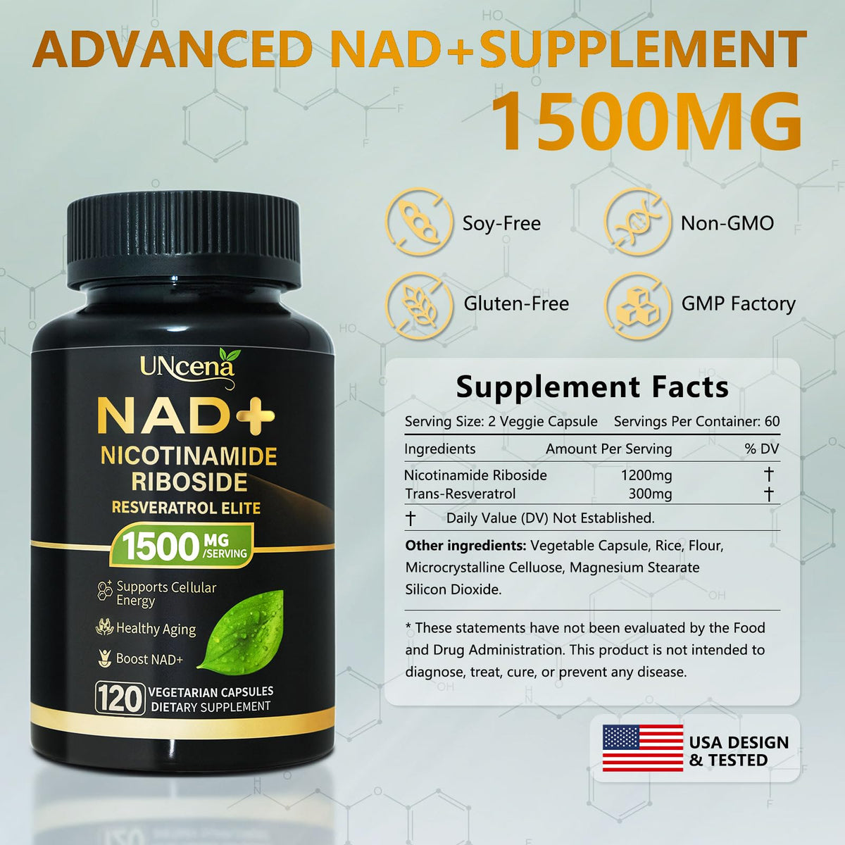 Capsules UNcena NAD+ sur une cuillère en bois