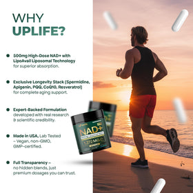 Capsules UPLIFE NAD+ sur un fond neutre