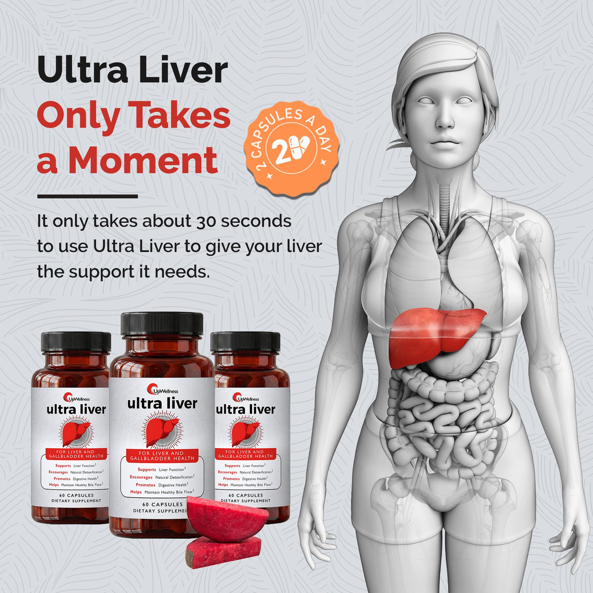 Capsules UpWellness Ultra Foie avec verre d'eau