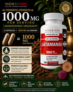 Capsules Vadik Herbs Jatamansi sur fond blanc