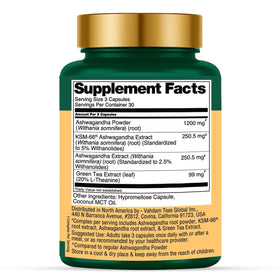 Capsules VAHDAM Ashwagandha 1800mg sur fond blanc