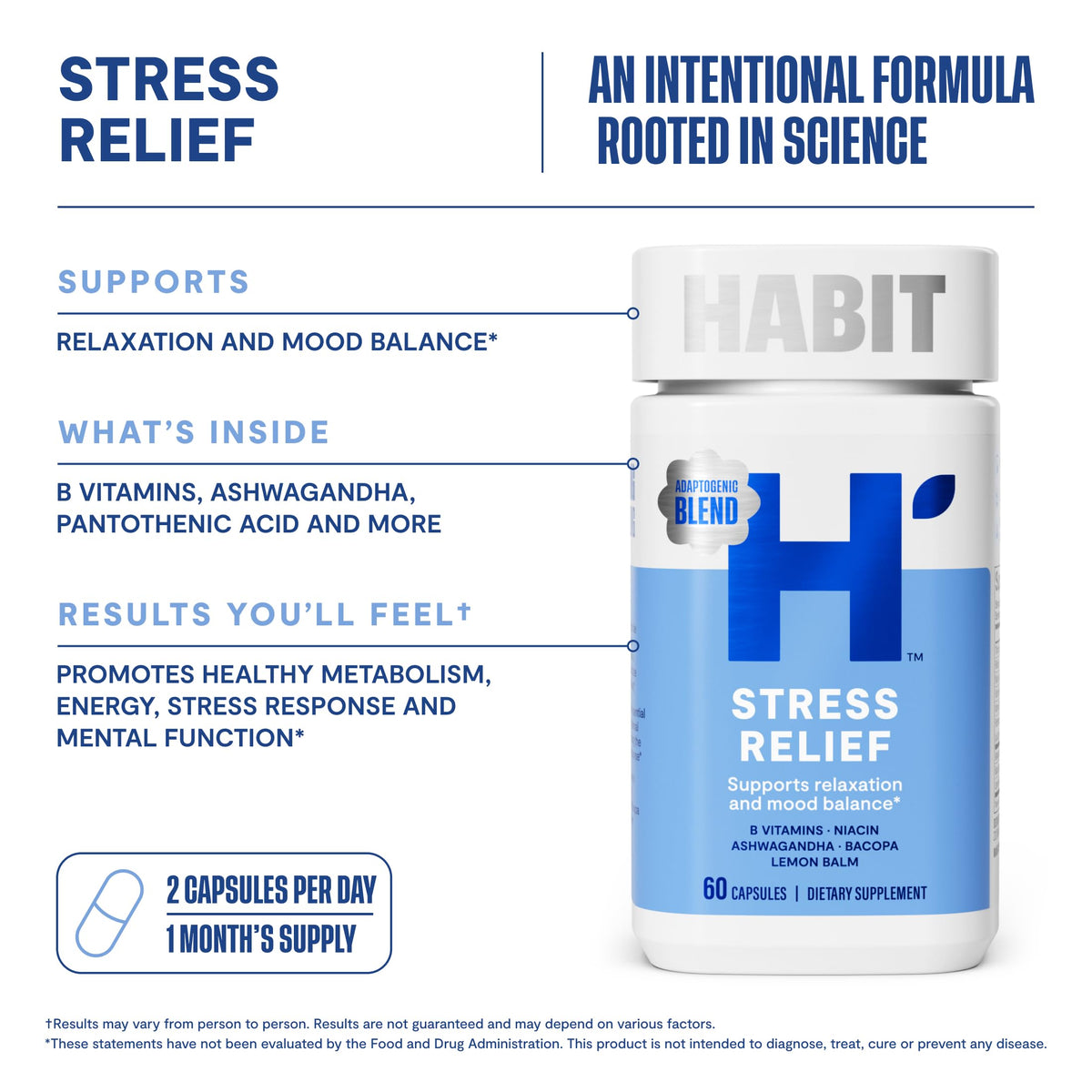 Capsules vegan anti-stress Health By Habit sur un fond blanc
