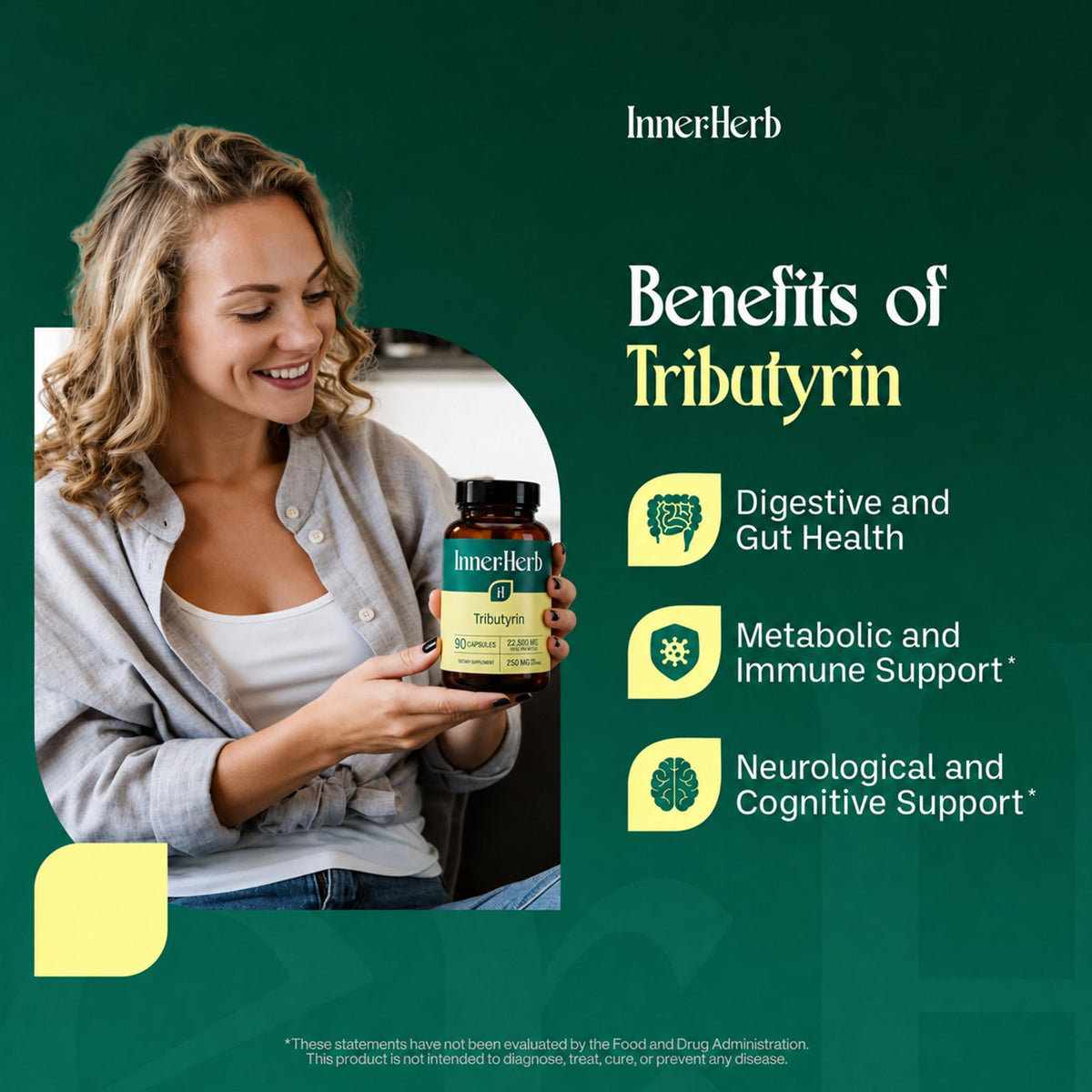 Capsules vegan InnerHerb Tributyrin à côté d'une cuillère