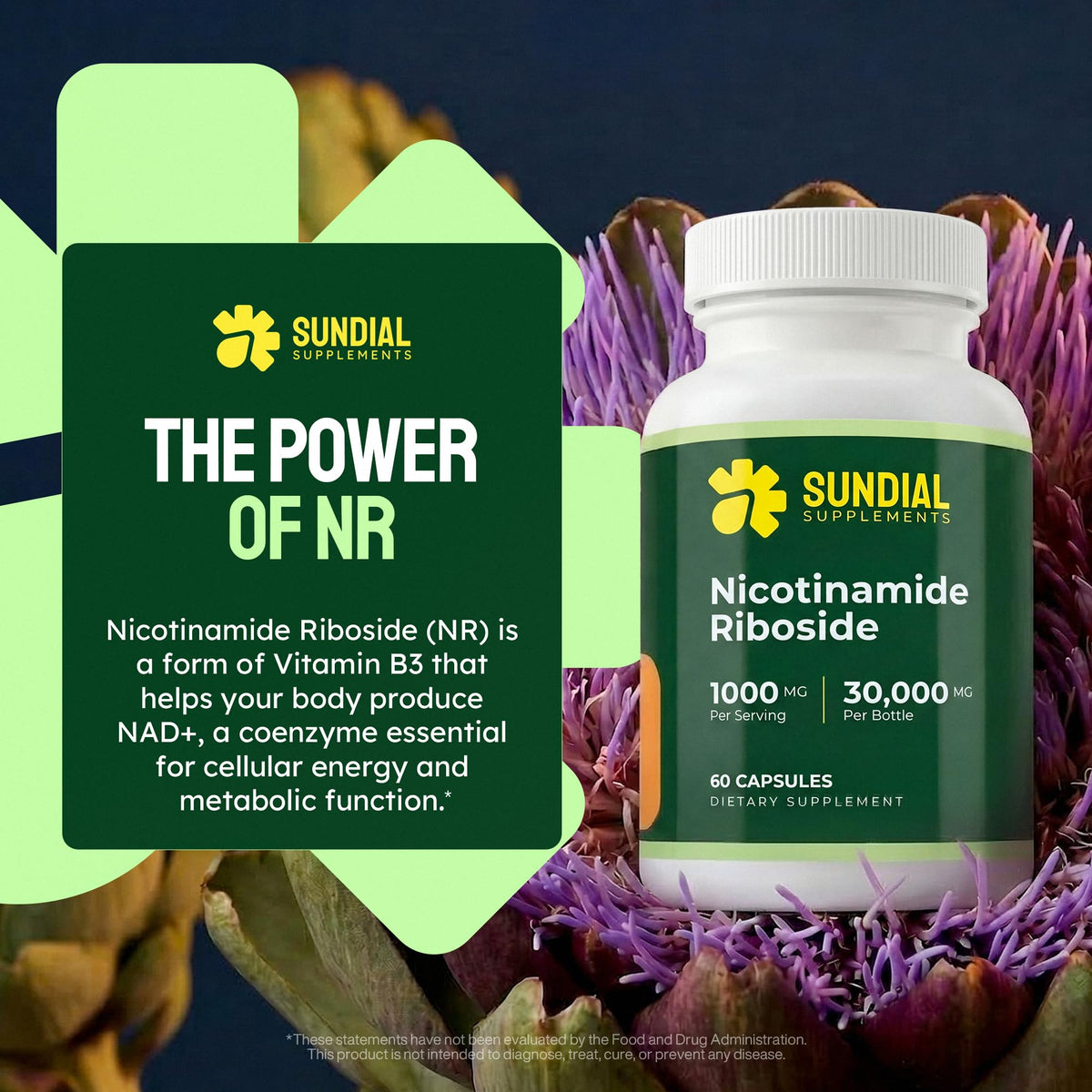 Capsules véganes de Nicotinamide Riboside 1000mg de SUNDIAL SUPPLEMENTS