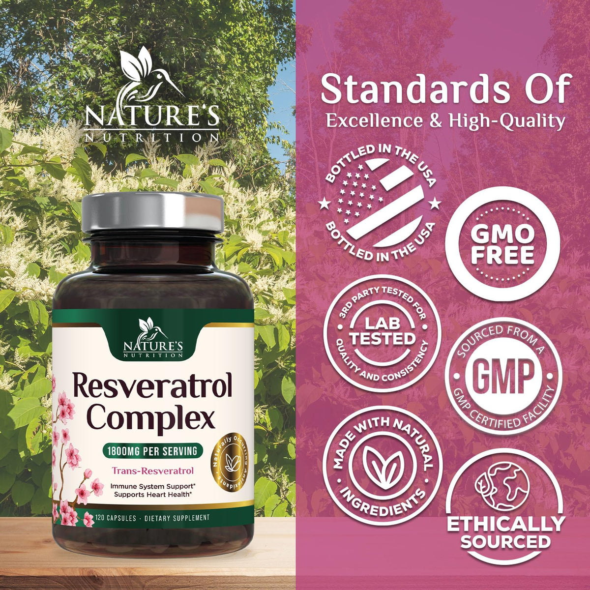 Capsules véganes de Resvératrol Nature's Nutrition