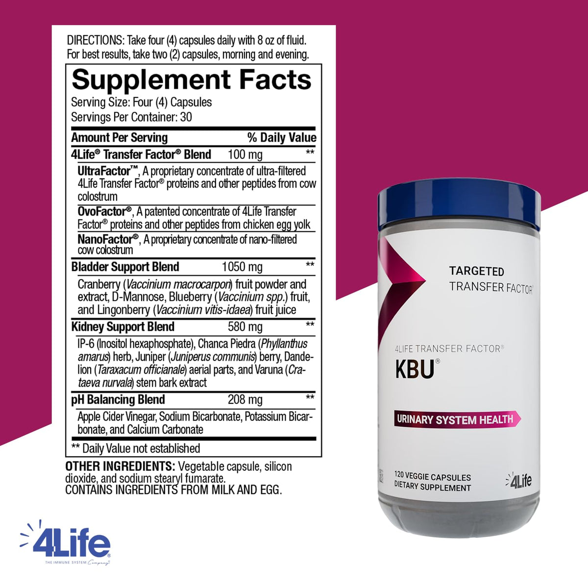 Capsules végétales 4Life KBU sur une surface blanche