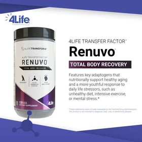 Capsules végétales 4Life Renuvo sur une surface blanche