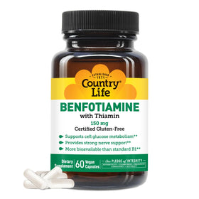 Capsules végétales Benfotiamine 150mg Country Life vue de face
