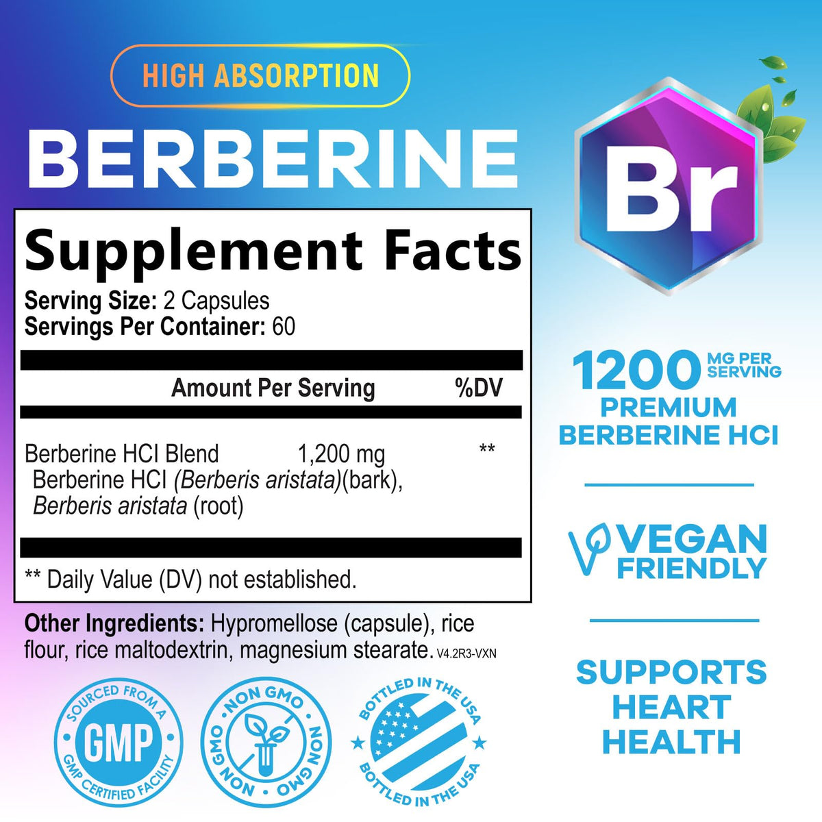 Capsules végétales Berberine HCl 1200mg Nature's Nutrition, emballage