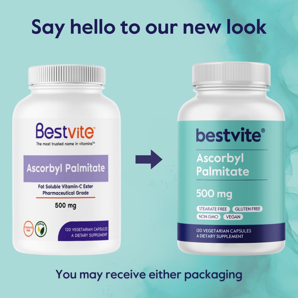 Capsules végétales BESTVITE Ascorbyl Palmitate sur fond neutre
