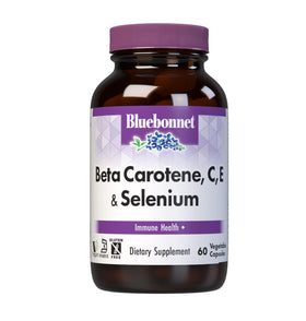 Capsules végétales BlueBonnet Beta Carotène C et E Sélénium vue de face