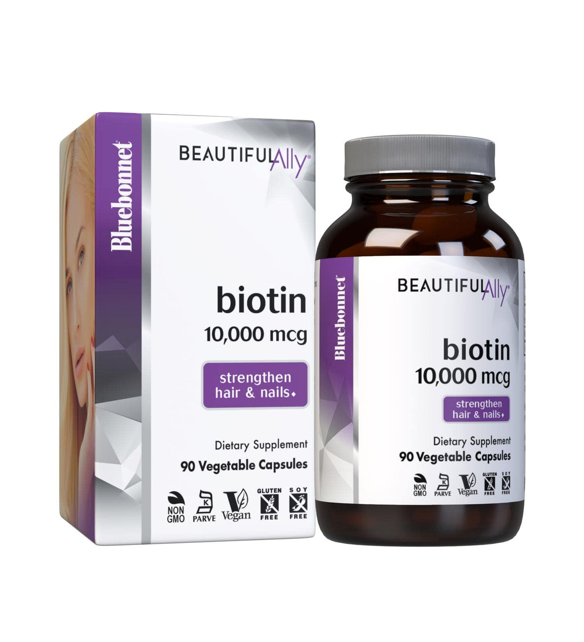 Capsules végétales BlueBonnet Biotine 10 000 mcg, vue de face