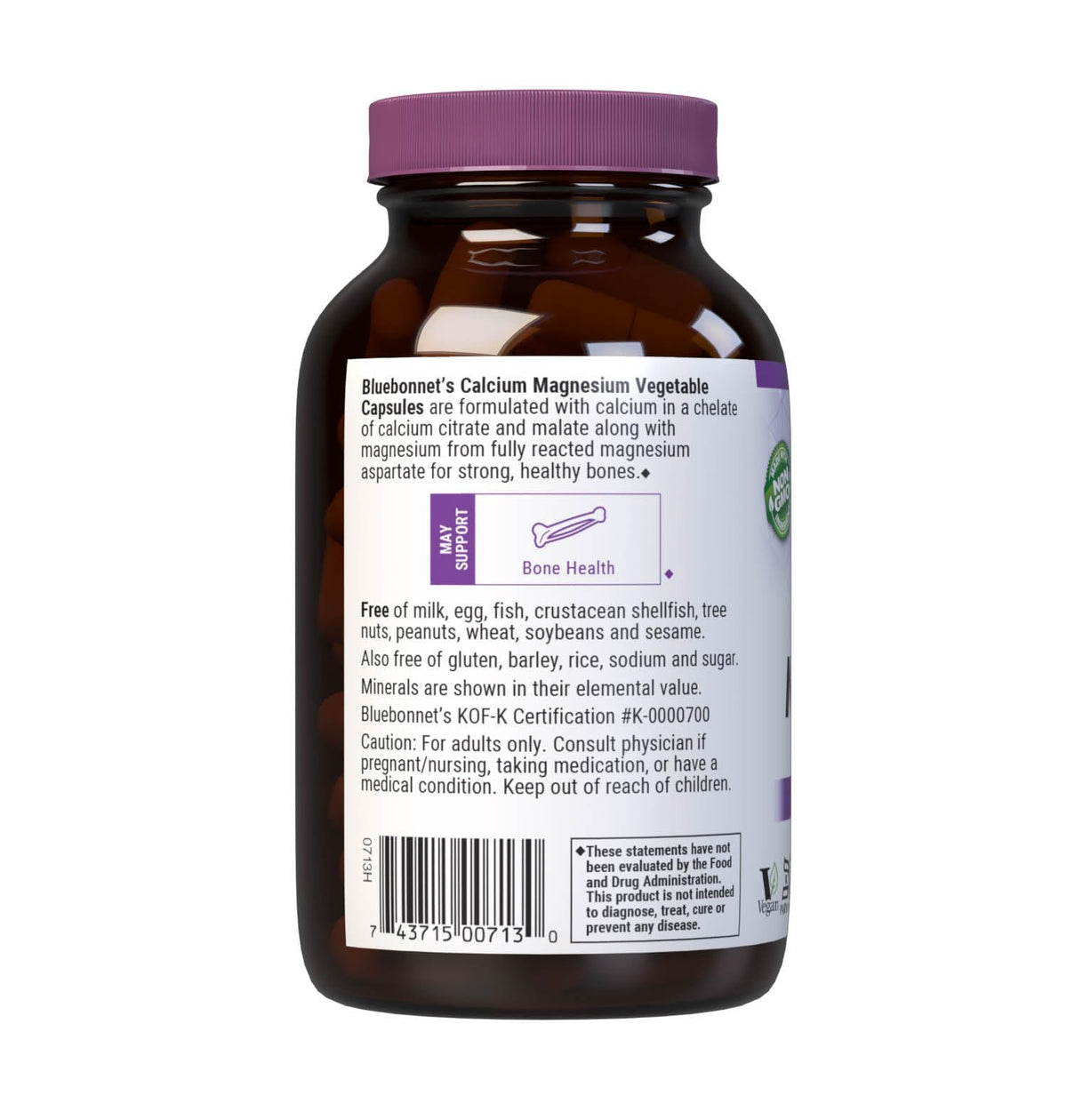 Capsules végétales BlueBonnet Calcium & Magnésium sur fond blanc