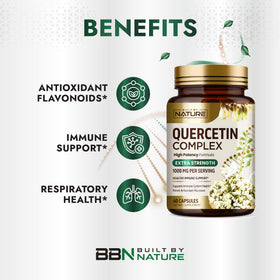 Capsules végétales Built by Nature Quercetine 1000mg sur un fond neutre