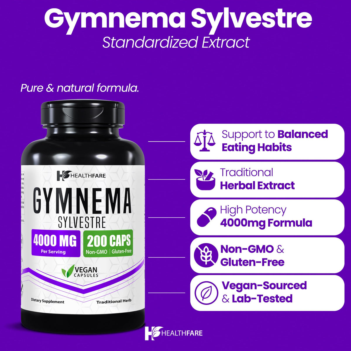 Capsules végétales d'extrait de Gymnema Sylvestre Healthfare
