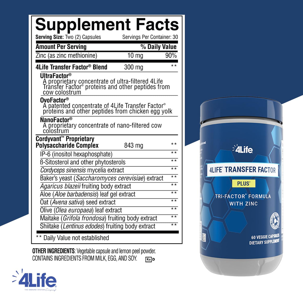 Capsules végétales de 4Life Transfer Factor Plus Zinc sur une surface blanche