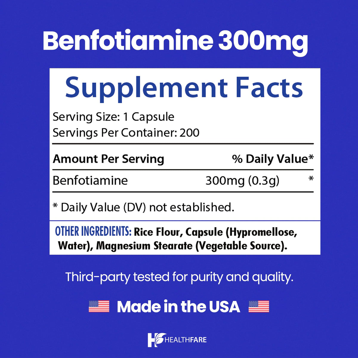 Capsules végétales de Benfotiamine 300mg, gros plan