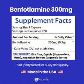 Capsules végétales de Benfotiamine 300mg, gros plan