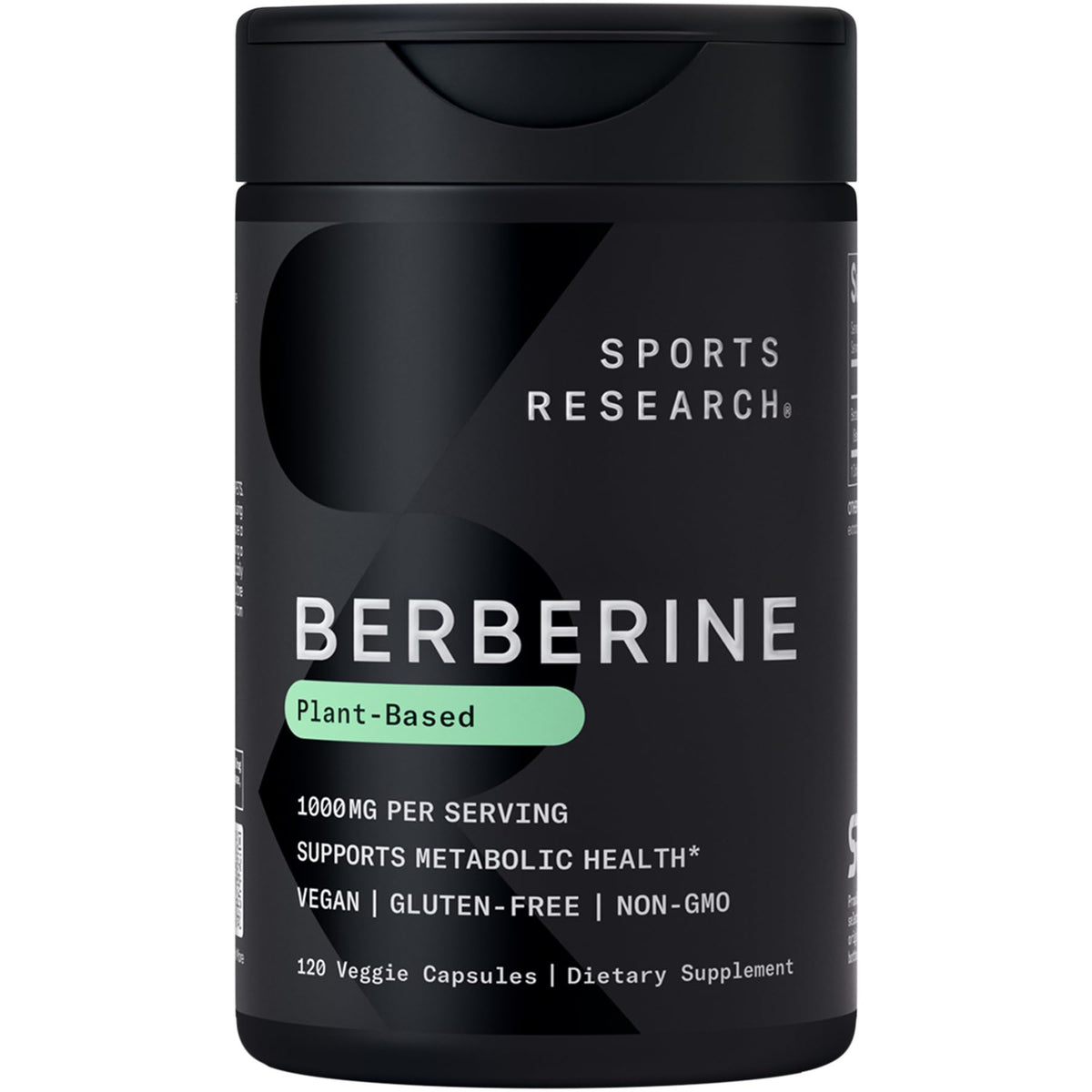 Capsules végétales de Berberine de Sports Research 1000mg, vue de face