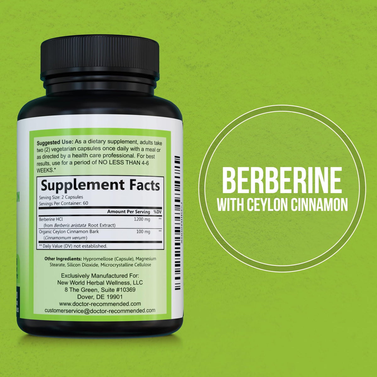 Capsules végétales de Berberine et Cannelle de Ceylan, vue de près
