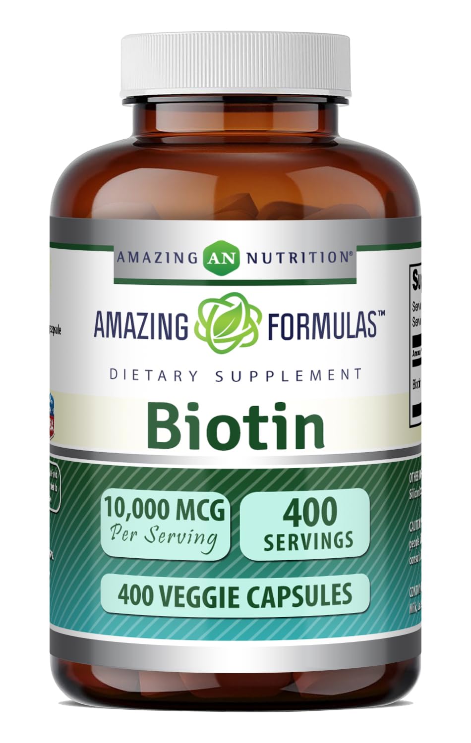 Capsules végétales de biotine 10000 mcg Amazing Nutrition en bouteille