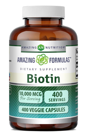 Capsules végétales de biotine 10000 mcg Amazing Nutrition en bouteille