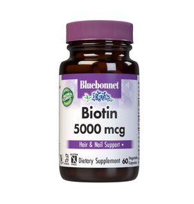 Capsules végétales de biotine 5000 mcg BlueBonnet, vue de l'emballage avant