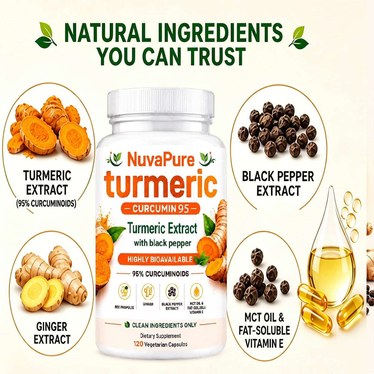 Capsules végétales de curcuma avec poivre noir dans un verre