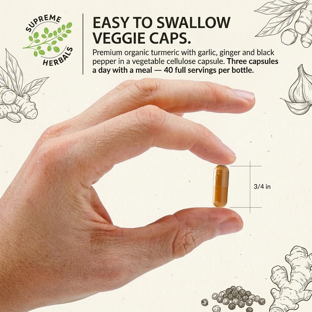 Capsules végétales de Curcuma Bio 500mg de HERBALS, vue de côté