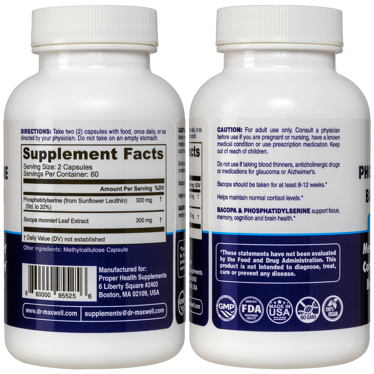 Capsules végétales de Dr. Maxwell Phosphatidylserine et Bacopa Monnieri