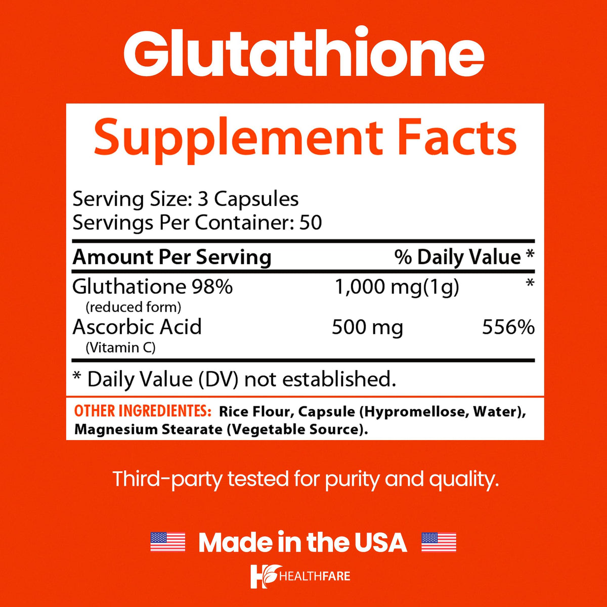 Capsules Végétales de Glutathion 1000mg Healthfare sur fond blanc