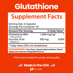 Capsules Végétales de Glutathion 1000mg Healthfare sur fond blanc