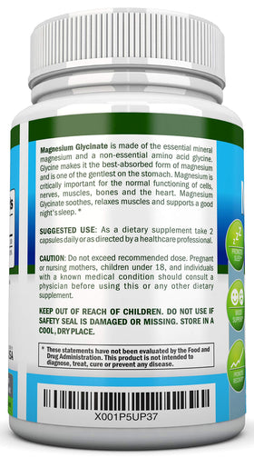 Capsules végétales de Glycinate de Magnésium NutriONN sur une surface blanche