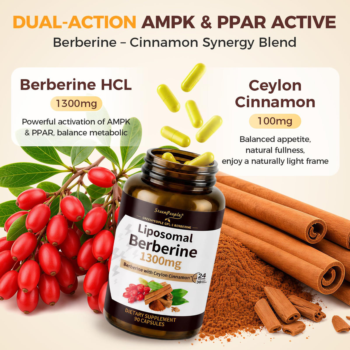 Capsules végétales de Liposomal Berbérine avec Cannelle Ceylan