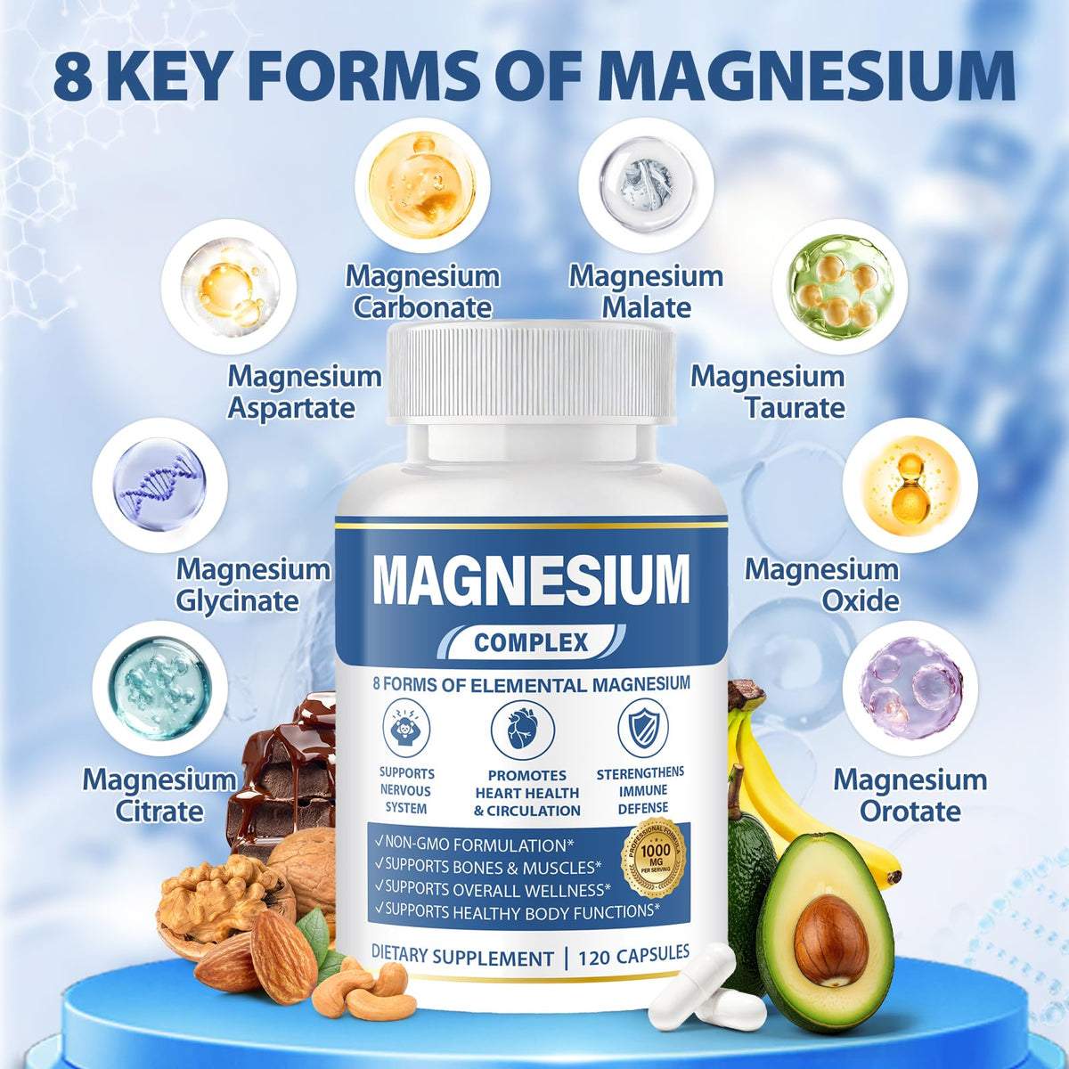 Capsules végétales de magnésium 1000mg BOSNETHUINH sur une table