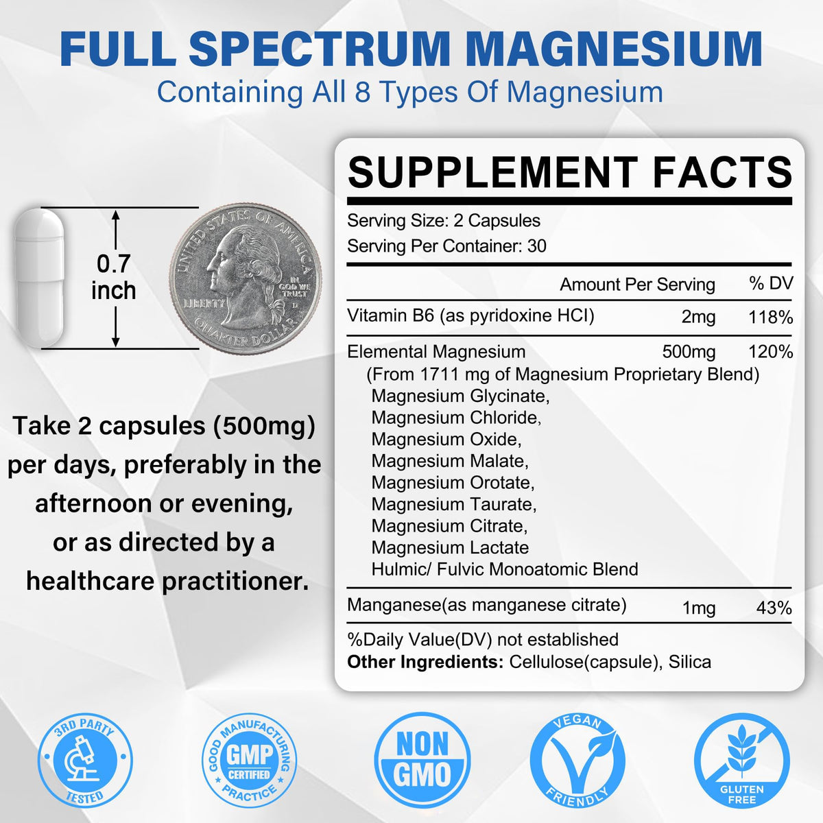 Capsules végétales de magnésium EnvyCure sur fond blanc