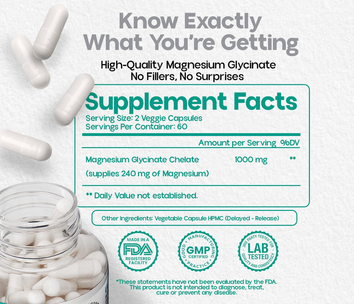 Capsules végétales de magnésium glycinate ATEMPO, vue de près