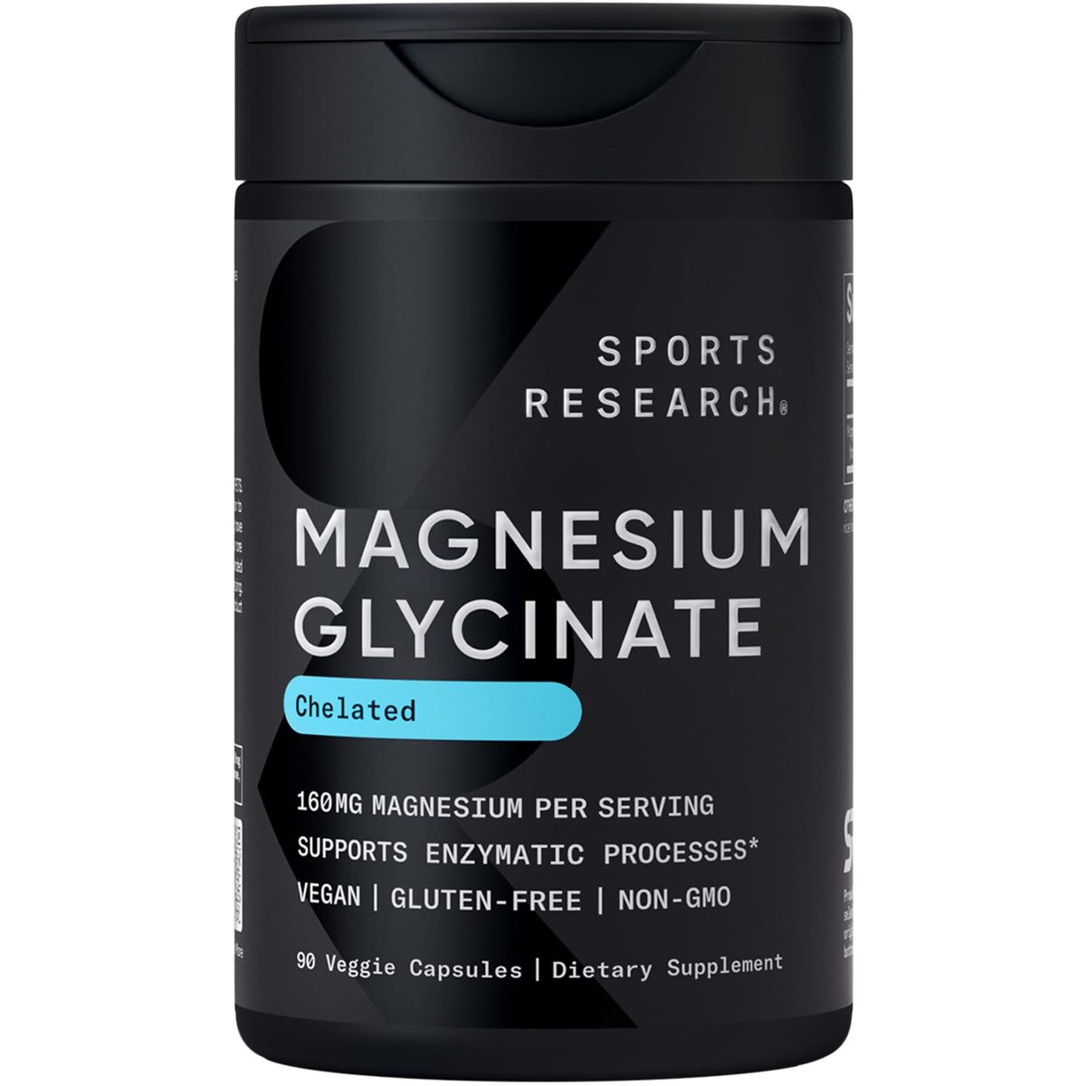Capsules végétales de Magnésium Glycinate de Sports Research, côté avant
