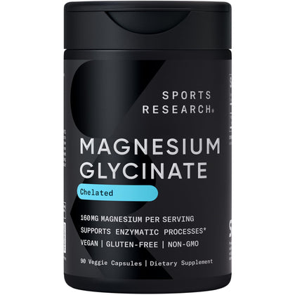 Capsules végétales de Magnésium Glycinate de Sports Research, côté avant
